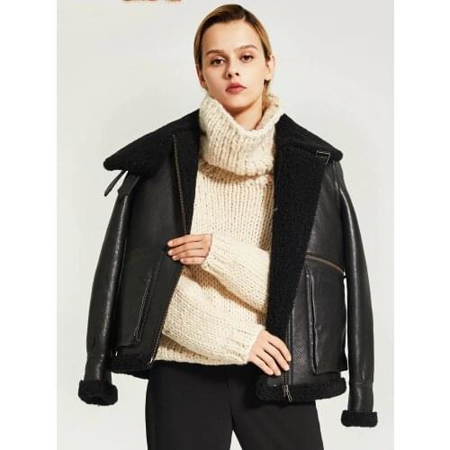 Denny&Dora Womens Winter Warm Short Sheepskin B3 Shearling Jacket Coat Shearling Moto Jacket