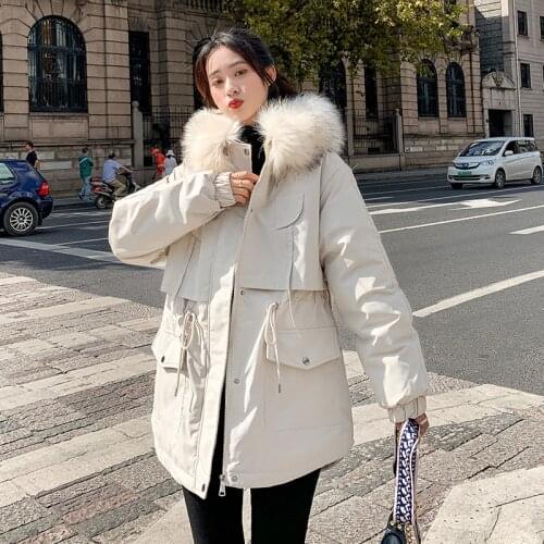 Hooded with Fur Womens Solid Long Sleeve Wool Liner Ladies Casual Winter Jacket Thick Warm Oversize Down Coats for Female 2021