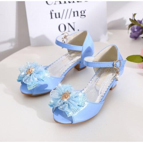 Summer Children Princess Sandals Kids Girls Wedding Shoes High Heels Dress Shoes Pink Blue White Bowtie Shoes For Girls