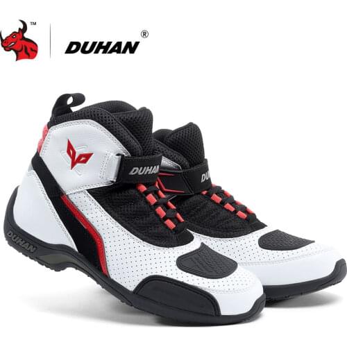 DUHAN Motorcycle Boots Breathable Mesh Men Motorcycle Shoes Motocross Off-Road Racing Boots Moto Boots Motorbike Black White