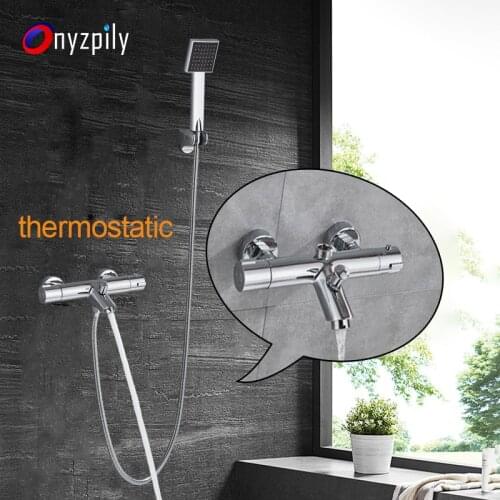 Thermostatic Bath Shower Faucets Set Bathroom Mixer Shower Bathtub Tap Rainfall Shower Wall Mixer Tap