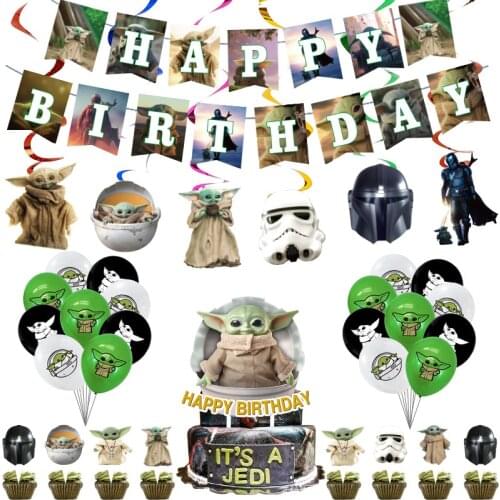 Disney Star Wars Baby Yoda Balloons Birthday Set Mandalorian Theme Party Decorations Master Pull Flag Birthday Gifts Kids