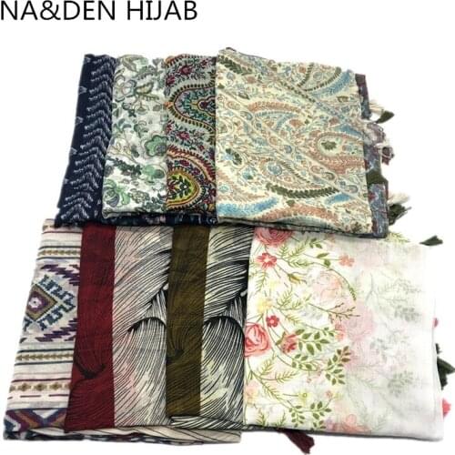 New fashion viscose flower pattern tassels soft women scarf beach towel foulard echarpe wraps shawls hijab muslim bandana 10 pcs