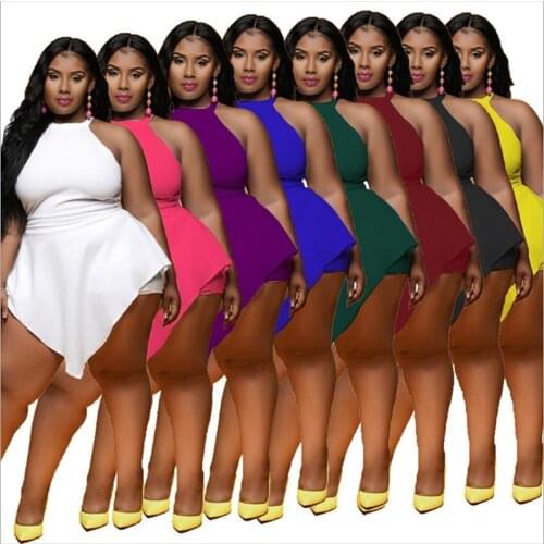 Echoine New Sexy Slim Large Size Irregular Solid Color Sleeveless One-piece Set Stylish Halter Zipper Jumpsuit Drop Shipping