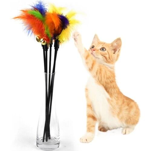Cat Funny Stick Rod Interactive Bell Feather Stick Toy For Kitten Chaser Wand Toy Supplies Pet Accessories
