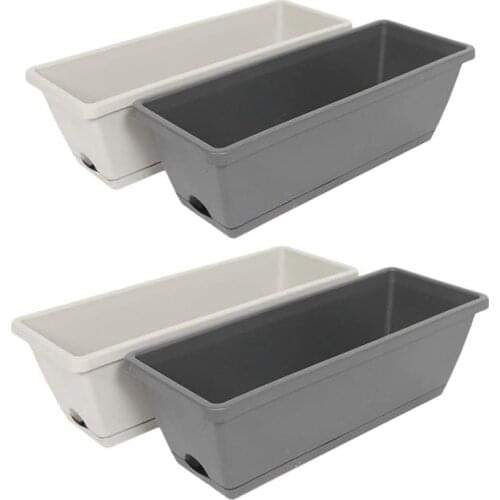4 Pack Rectangular Window Box Planters with Trays, Flower Pot Plant Growing Container for Windowsill,Patio,Balcony,Porch