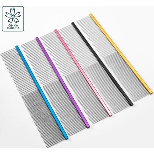 Color pet comb mr-225 pick comb light aluminum comb beauty straight comb open knot pull comb for dogs and cats