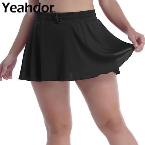 Plus Size Women Sexy Mini Short Sport Skirts Casual Skirt with Built-in Shorts Drawstring Bottom for Running Gym Yoga Workout