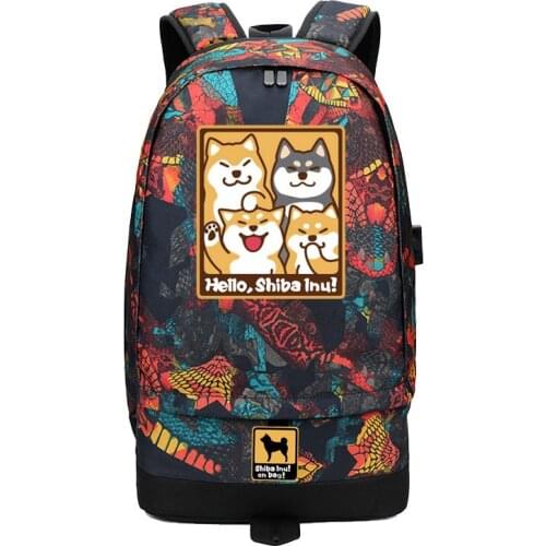 Dog Corgi Doge Cute Husky Shiba Inu Backpack Snake Pattern USB Port Rucksack Bag Student School Shoulder Bag For 14 Inch Laptop