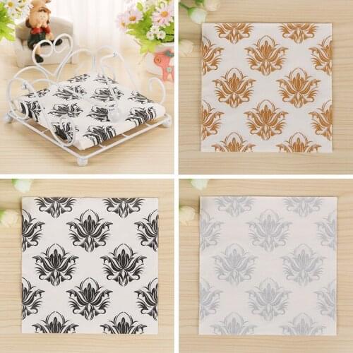 20 table napkin paper tissue gray black golden flower patterned handerchief decoupage wedding birthday party cafe decor cup mat