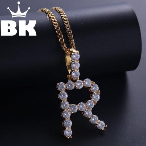 THE BLING KING A Row Of Zircon Bubbles Initial Letter Pendant Necklace tennis chain Iced Out Cubic Zirconia Mens Women Jewelry