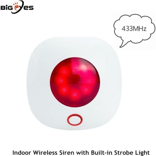 433MHz Indoor Wireless Siren with Built-in Strobe Light Wireless Flashing Alarm Horn with 110dB for Home Alarm Security System