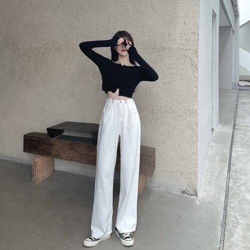 2021 Spring & Autumn New Simple Loose Stretch Plus Size Jeans Korean High Waist Slim Casual Women Wide Leg Pants Free Shipping