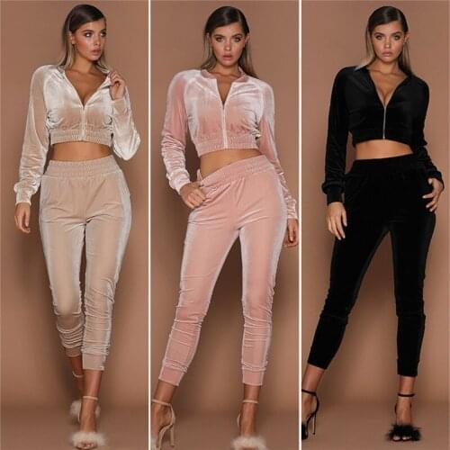 Women Yoga Sets Long Sleeve Zipper Crop Top + Sweatpants Exercise Gym Clothes Set 2 Pieces Running Set Autumn Winter Tracksuit