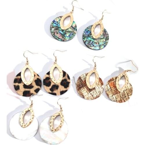 Oval Metal Round Abalone Shell Leopard Earrings Stone Gold Color Dangle Brincos Pendientes Fashion Brand Jewelry Women