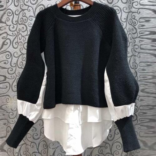 2020 Autumn Sweater Woman Loose All-match Design College Style Large Size Korean-Style Stitching Knitted Top Pullovers Jumper