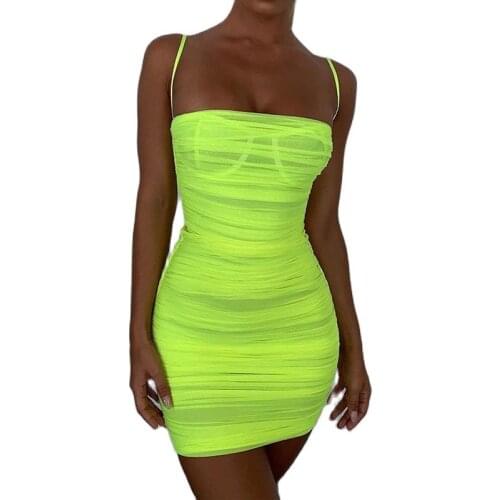 American womens fashion 2021 summer dress sexy strapless backless pleated skirt mesh thin halter skirt