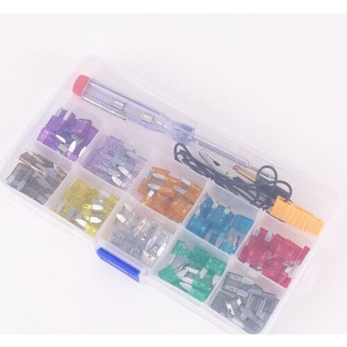 100pcs Auto Car APM ATM Mini Blade Fuse Box 2A-35A + Electrical Test Pen DIY