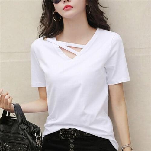 2021 New Summer Short Sleeve Women White T-shirt Women V-neck Loose Korean Black Top Casual Compassionate Trend T Shirt Women