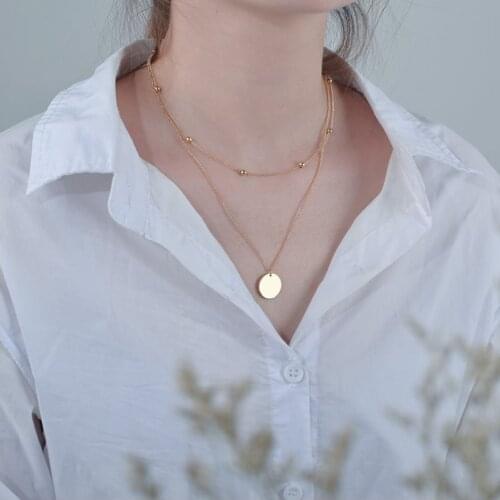 316L Stainless Steel New Fashion Upscale Jewelry Casual 2 Layer Beaded Round Charms Chain Choker Necklaces & Pendants For Women