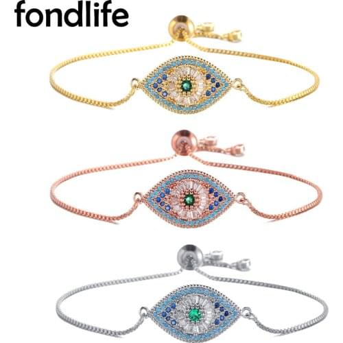 AAA Blue Cubic Zirconia Crystal Evil Eye Lucky Charm Bracelet Women 2021 New Fashion Gun Metal Rose-gold Brass Chain Jewelry