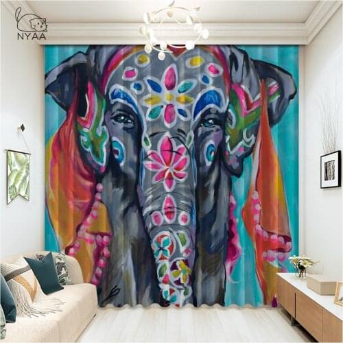 Africa Indian Elephant Curtain For Window American Country Style Bed Curtain For Children Black European Curtains Micro Shading