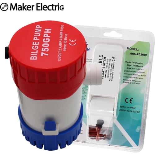 Free Shipping MKBP-G750-12 12V 750GPH Bilge Submersible Mini Electric bilge Water Pump with Bilge Pump Float Switch