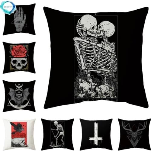 Black Party Halloween Ghost Skull Pumpkin Decorative Cushion Cover Cotton Linen Throw Pillow Cover Pillow Case 45X45CM