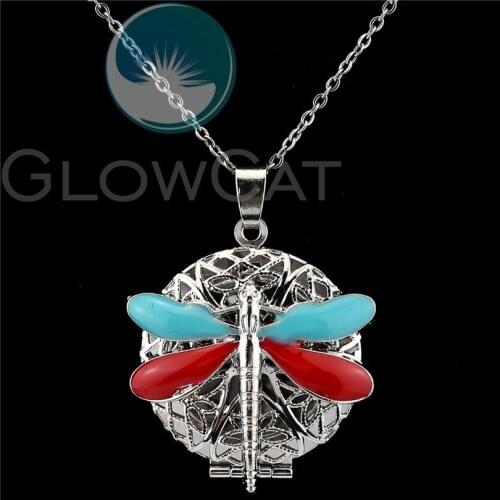 Colors Enamel Dragonfly Design Locket Necklace Pendant Aroma Perfume Essential Oil Diffusing Necklace K1082