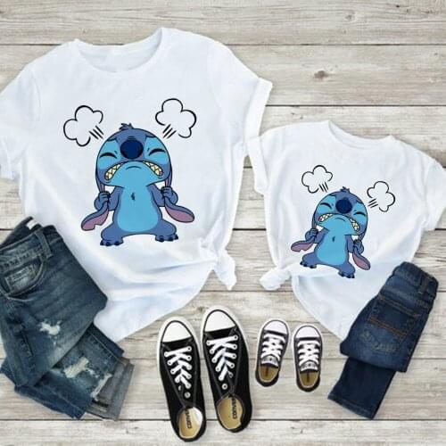 Disney Lilo & Stitch Cartoon T shirt Women Harajuku Cute Tumblr Outfit Sisters Brother Clothes Summer Casual Fashion Family Tops