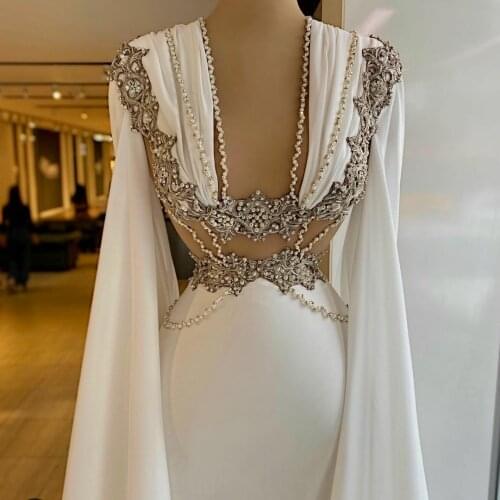Elegant Long Prom Dresses with Removable Capes Heavy Beaded Evening Gowns Luxury Women Party Dress