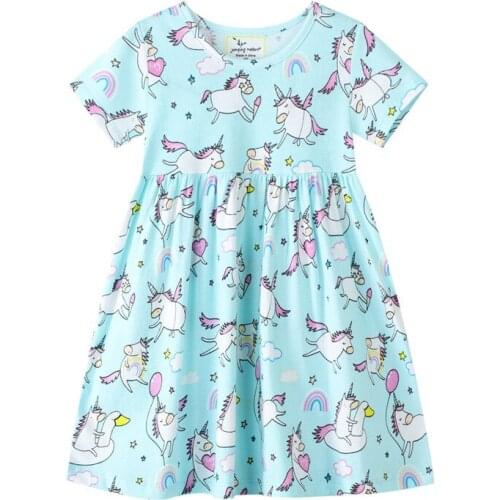 Jumping meters 3-7T New Designed Baby Girls Marine life Cartoon Dresses Hot Selling Kids Short Sleeves Summer Clothes 2020