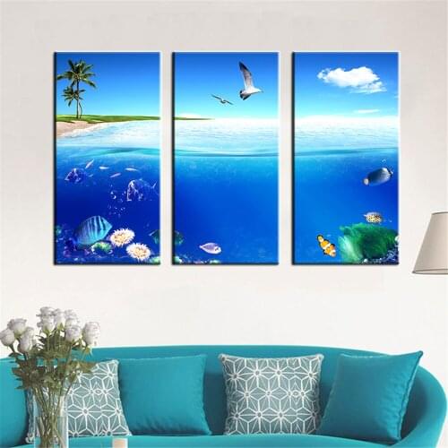 Canvas Painting Oil Print Seascape Beach Fish Birds Home Decor Posters and Prints for Living Room Bedroom Decorative Picture