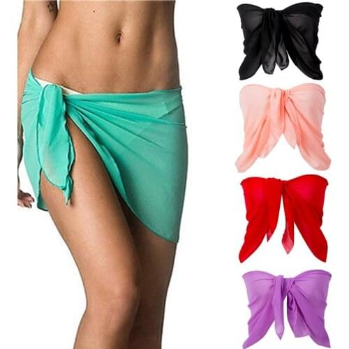 Summer Women Short Length Sheer Chiffon Sarong Wrap New Beach Swimwear Bikini Cover Up