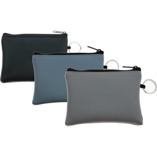 Women Men Mini Pouch Solid PU Leather Bag Small Zipper Coin Purse Card Holder Pocket Money Change Key Wallet with Ring Kids Gift