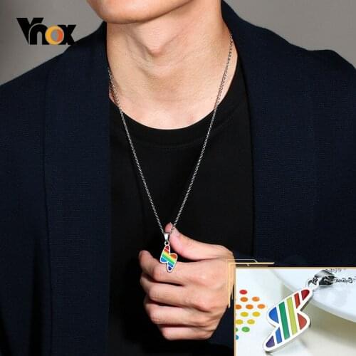 Vnox Cool Fashion Lightning Pendant Necklaces for Men Women,Stainless Steel Rainbow LGBT Collar Gifts Jewelry