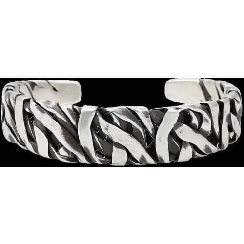 Mens Stainless Steel Bangle Retro Irregular Folding Texture Fashion Punk Open Wide Bracelet Jewelry Gift