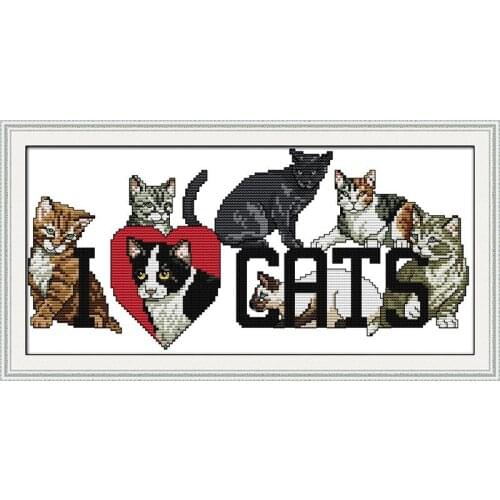 Joy Sunday LOVE Cats Cross Stitch Kits Cartoon Series Pattern 11CT 14CT Chinese Embroidery Counted Needlework Set Fabric Printed