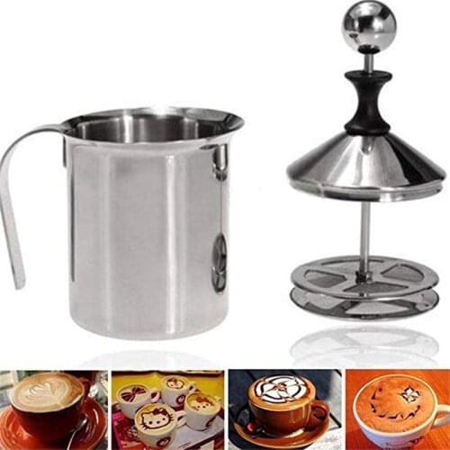 New 304 Stainless steel french presses Milk Frother Double Mesh Cappuccino Creamer Milk Foam 400ml Coffee Milk Bubbler