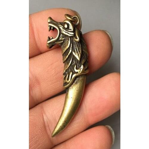 Elaborate Interesting Chinese Collectible Brass Spike-shaped ferocious Wolf Statue Scare off evil Pendant