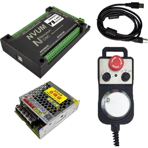 NVUMV2.1usb Mach3 motion control card CNC controller 200khz 3/4/6 axis 6 axis stop electronic handwheel MPG DC 75W24V CNC kit