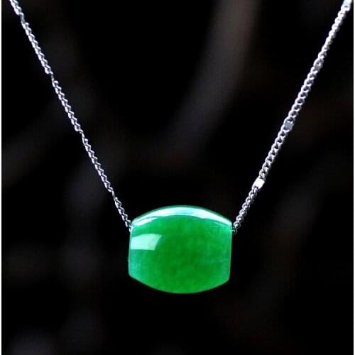Natural 925 Silver Inlay green Jade Pendant Natural Emerald Green Pendant Necklace women with Chain white and gold party goods