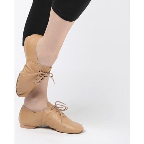 Clearance Professional Cowhide Jazz Dance Shoes For Men Tan Black White Breath Dancing Sneakers Hip Hop Shoes Woman Dancing Shoe