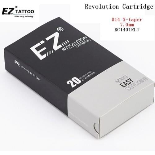 RC1401RLT EZ Revolution Tattoo Cartridge Needles Round Liner Tattoo Needles #14 (0.40 mm) Super Tight X-Taper 7.0 mm 20 pcs/Box