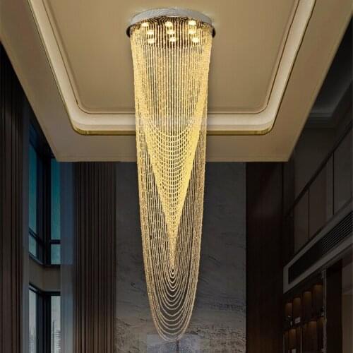 Luxury Staircase Chandelier Lighting Crystal Tassel Indoor Lighting Restaurant Lobby Cristal Lights Living Room Loft Hanging Lam