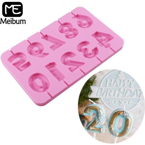 Meibum Candy Bar Candle Silicone Mold Rose Numerals Lollipop Molds Birthday Cake Topper Decorating Tools Baking Accessories