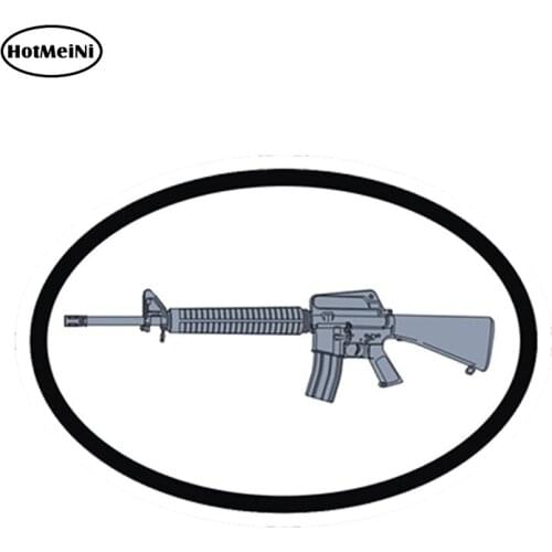 HotMeiNi 13cm x 7.2cm Car Styling Sticker Usa M16 Rifle Oval White Gun Weapon Bumper Car Sticker Waterproof Trunk Accessories