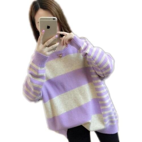 2018Fashion Striped Winter Women Sweater And Pullovers Female O-Neck Oversize Knitted Tops Jumper Soft Sweater Plus Size 3XLQ974