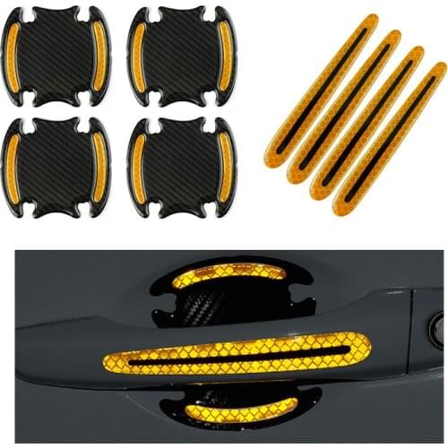 Universal Yellow Car Reflective Sticker Door Handle Door Bowl Protection Guards Trim Stickers Reflective Warning Protector