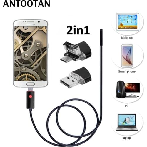 5.5mm Lens 2IN1 Android USB Endoscope Camera 1/m/2m/5m Snake Wire Borescopes For Android Phone And PC For Pipe Car Repair